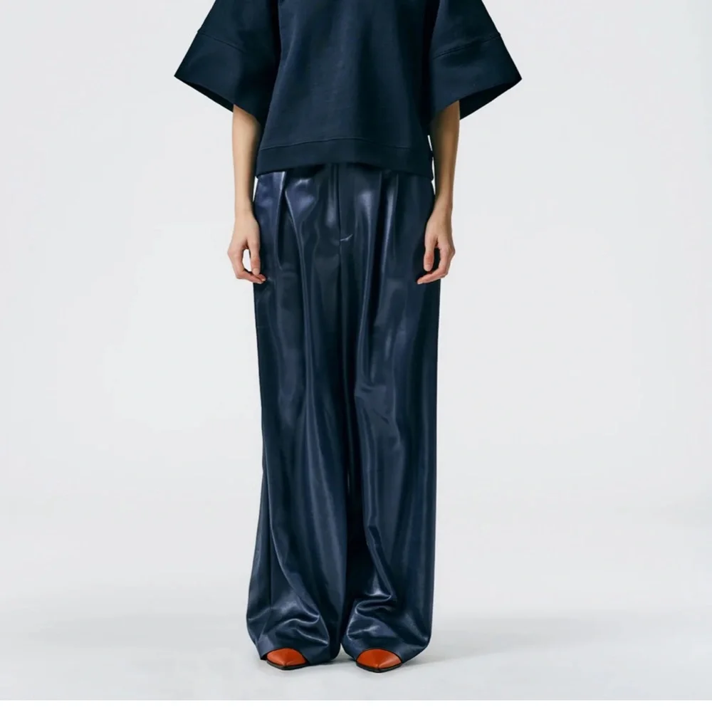 Tibi Celia Drape Stella Pant-Navy - Picture 2 of 4